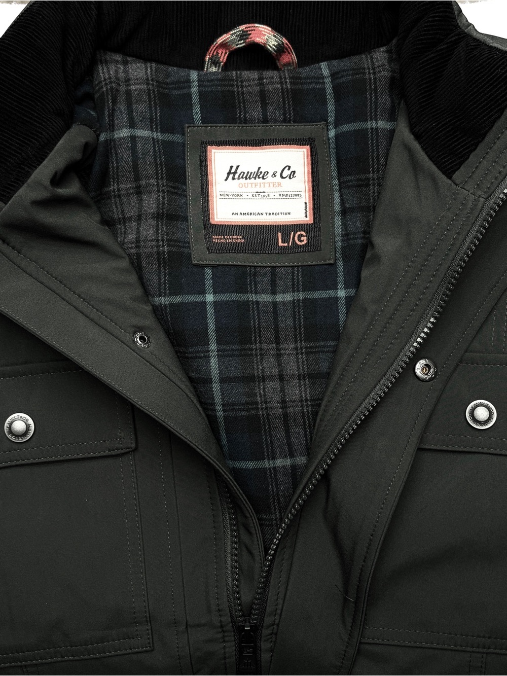 Hawke & Co NWT Cortland Flannel Lined Soft Shell Jacket Men’s L Loden